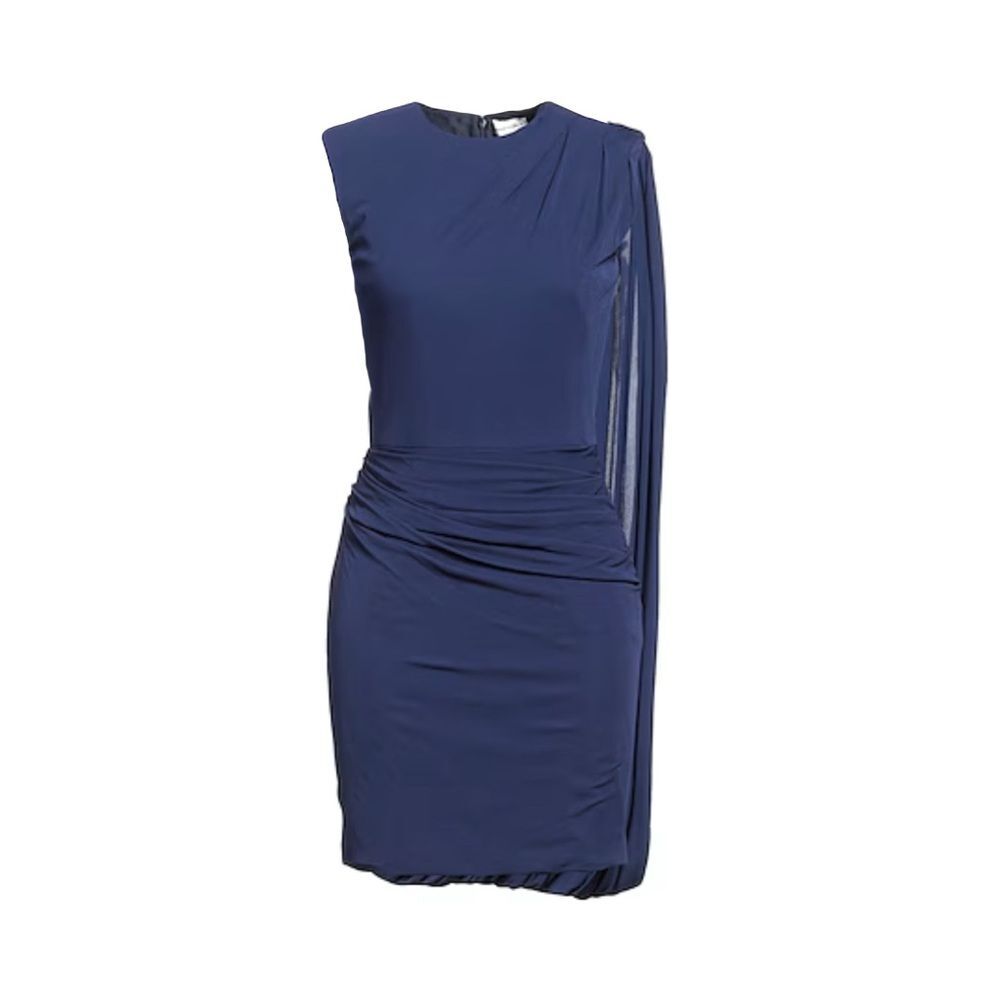 Alexander McQueen IT 42 US 6 navy blue Asymmetrical Ruched 1 Shoulder Dress NWT